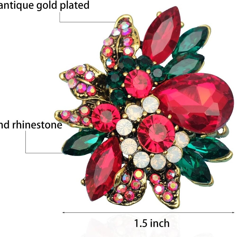 Luxury Women's Austrian Crystal Leaves Flower Big Cocktail Statement Rings Stret - Picture 2 of 7